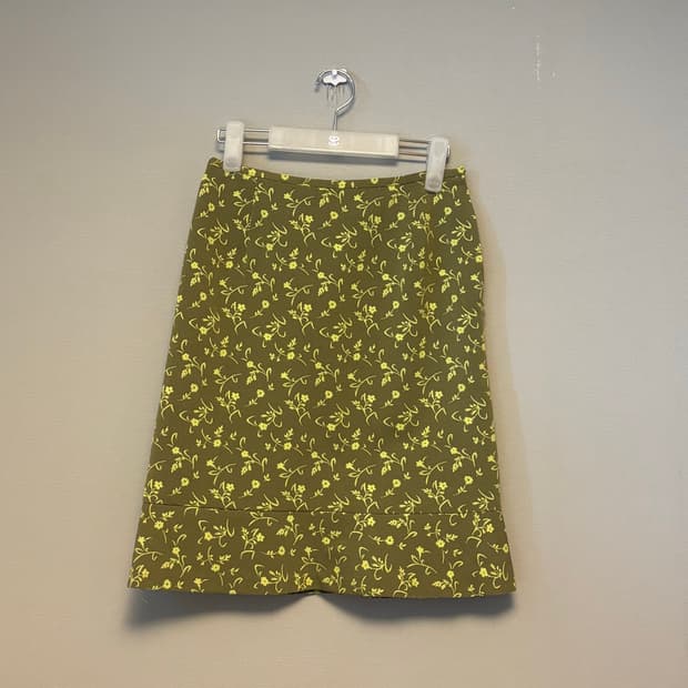 green floral midi skirt