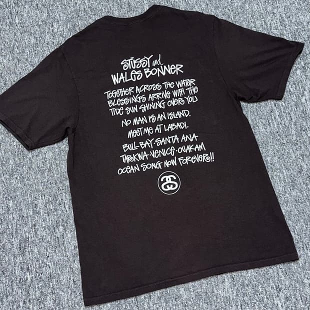 스투시 x 웨일즈 보너 오션 송 반팔 티셔츠 브라운 m사이즈