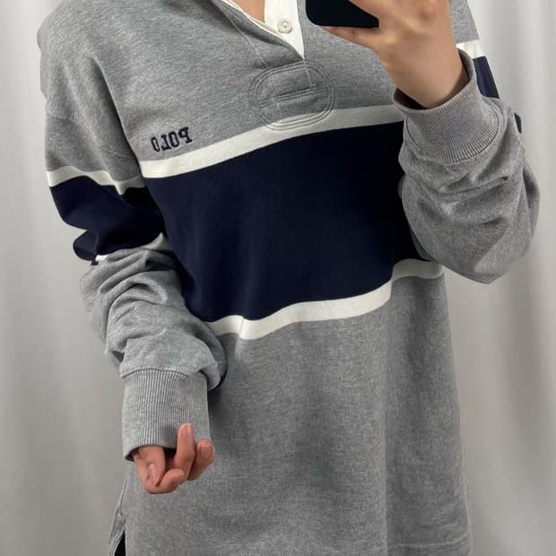 폴로 그레이 네이비 배색 럭비티
