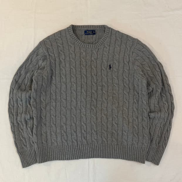 폴로 랄프로렌 신형 꽈배기 케이블 니트 그레이