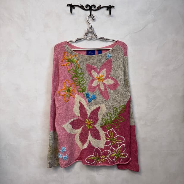 Baby pink oatmeal floral over loose knit