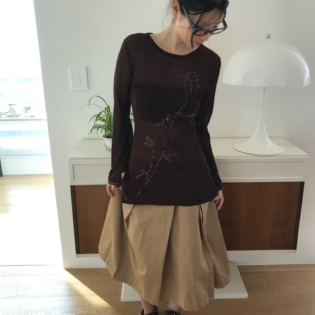  vintage beige pintuck skirt (29inch)