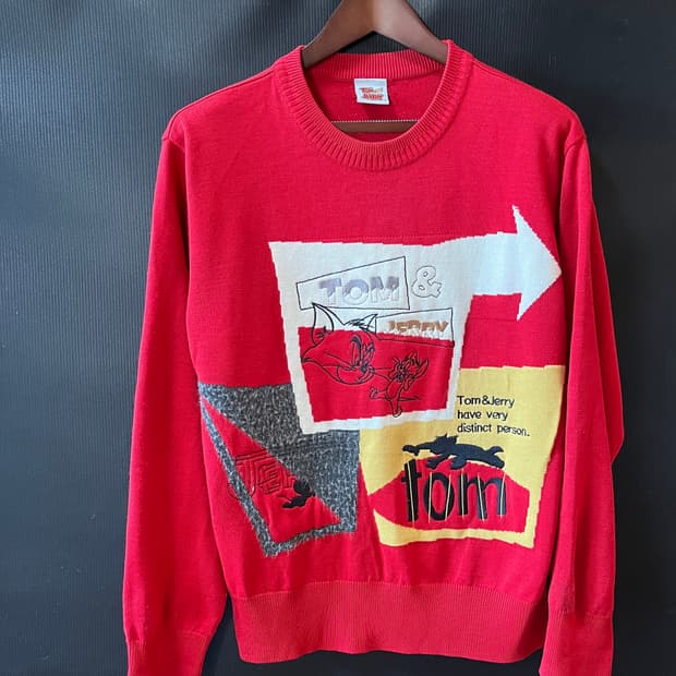 90s 아카이브 톰과 제리 그래픽 니트 자카드 키치