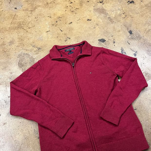 타미힐피거 버건디 레드 니트 집업 