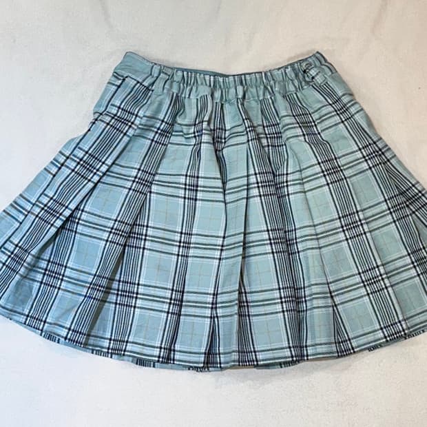민트 체크 플리츠 스커트