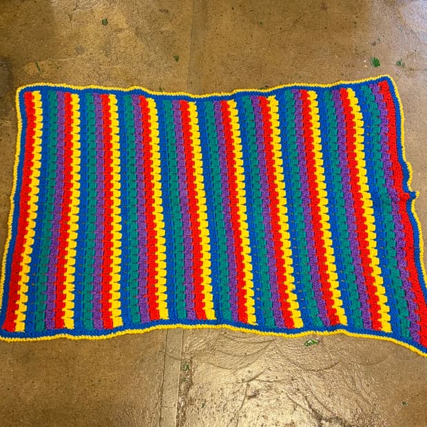 90s USA 멀티 니트 카페트 러그 매트 담요