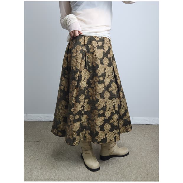 플로럴 핀턱 롱 스커트