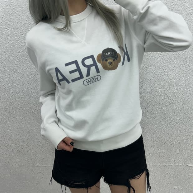 폴로 랄프로렌 프린팅 곰돌이 화이트 맨투맨 S