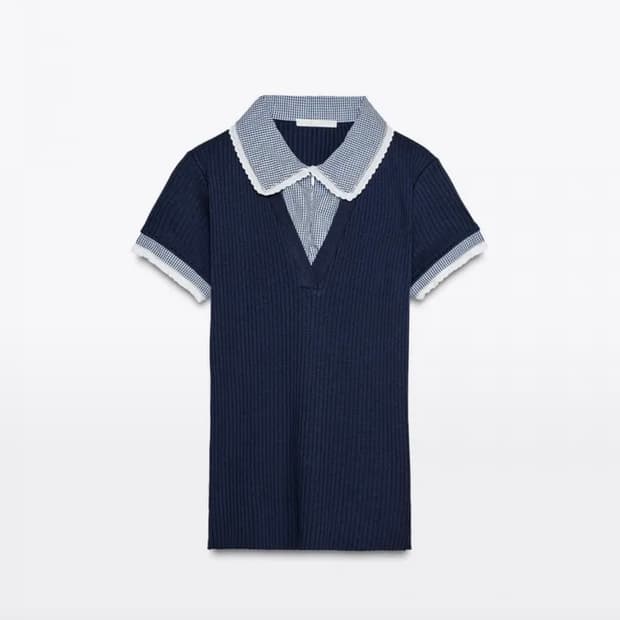 자라 피터팬 칼라 골지 티셔츠 0858/307 NAVY BLUE
