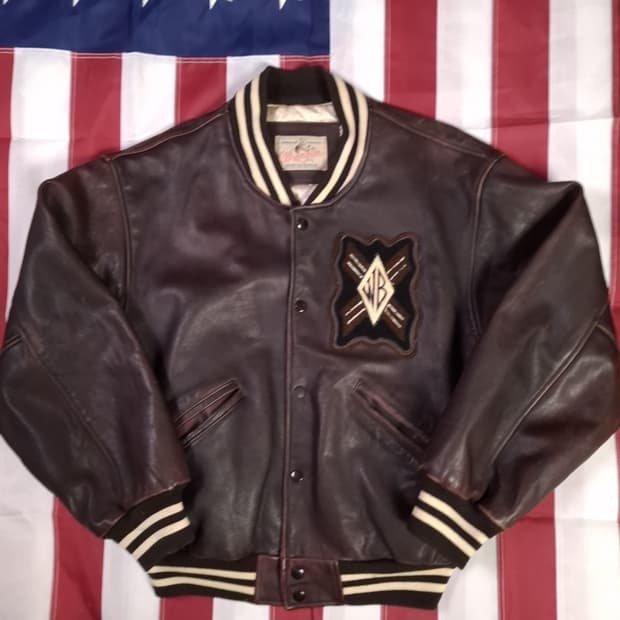 90's 오리지날 일본판 랭글러 리얼레더 바시티자켓