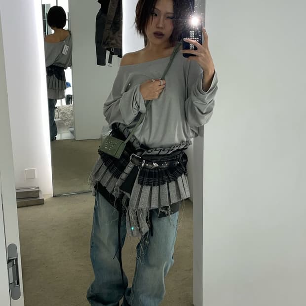 플리츠 레이어드 포켓 벨트 (카키)