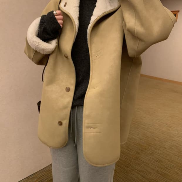 플라넬 시어링 무스탕 리버시블 양면 뽀글이 퍼 가죽자켓 밍크 리본빛