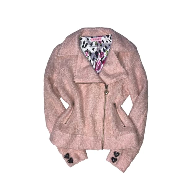 Ma*rs 마즈 슈가글로스 로즈 레오파드 핑크 뽀글이 라이더자켓 갸루