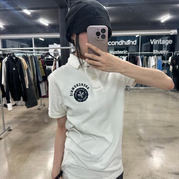 아베크롬비 엔 피치 원형 패치 흰색 셔츠