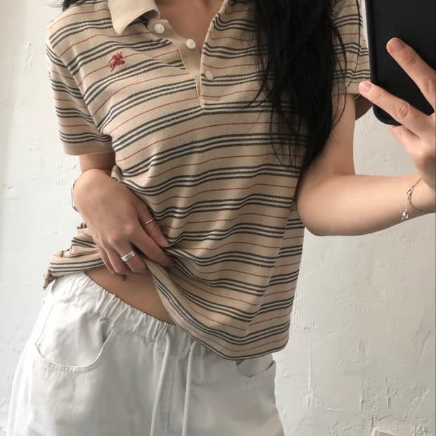 Burberry 버버리 베이지 스트라이프 PK 카라티셔츠