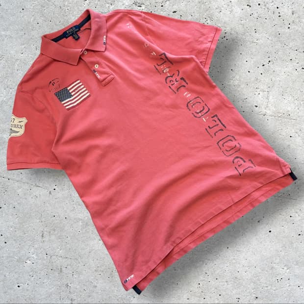 [XL] 폴로 랄프로렌 성조기 반팔 카라티 핑크 D606