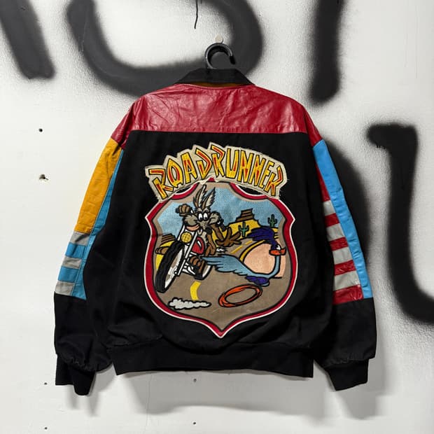 90s 제프 해밀턴 x 루니 툰즈 올드스쿨 레더암 바시티 자켓