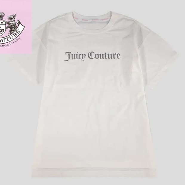 쥬시꾸뛰르 y2k 화이트 실버 글리터 스펠아웃 로고 프린팅 반팔 티셔츠