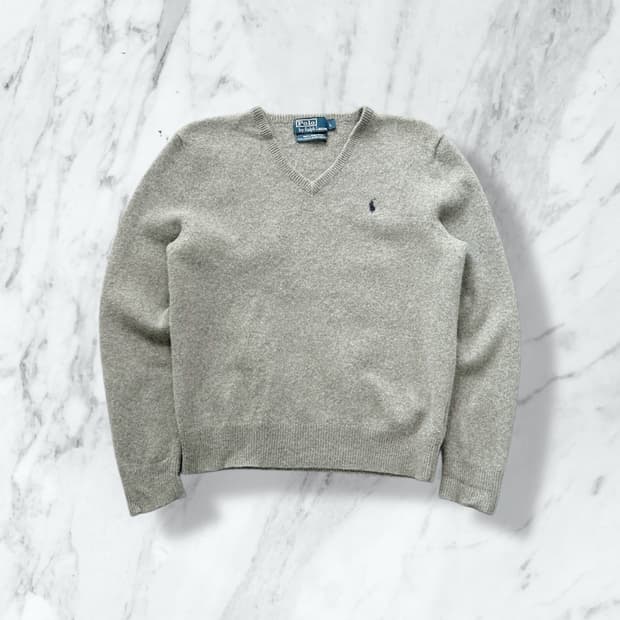 폴로 랄프로렌 램스울 그레이 브이넥 니트
