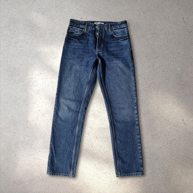 30사이즈 자라 빈티지 워시드 슬림 스트레이트 인디고 블루 데님 청바지