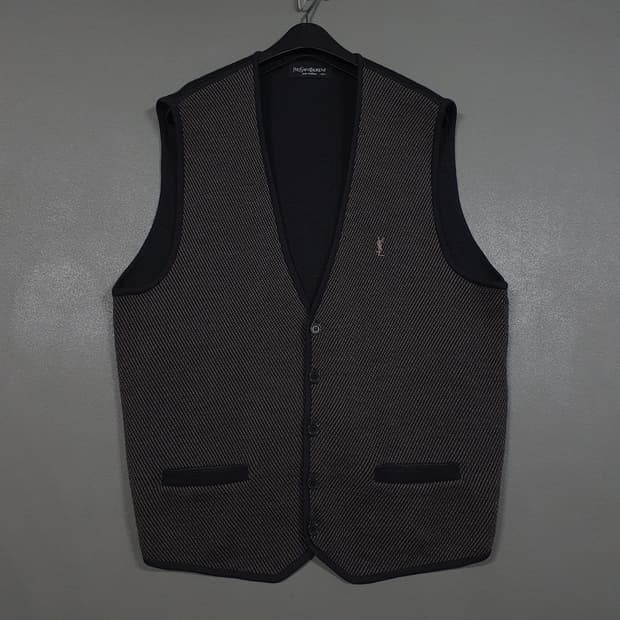 XL (105) YSL 입생로랑 헤링본 포켓 울 니트 베스트 조끼 스웨터