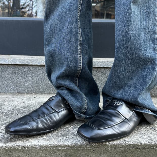 00s 빈티지 프라다 스포츠 스퀘어 토 로고 로퍼