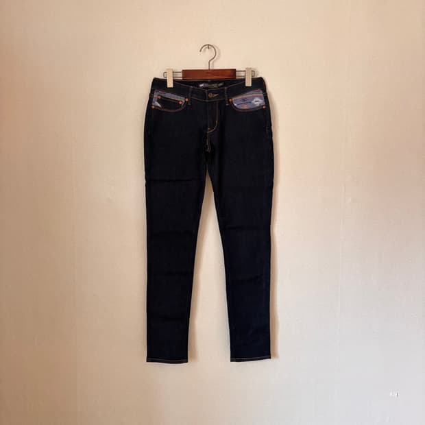 리바이스 27 스키니진 보헤미안 히피 패턴 슬림 진청 스판 데님