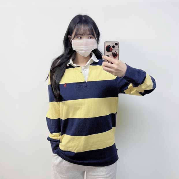 폴로 랄프로렌 포니 로고 아이코닉 스트라이프 럭비 티셔츠
