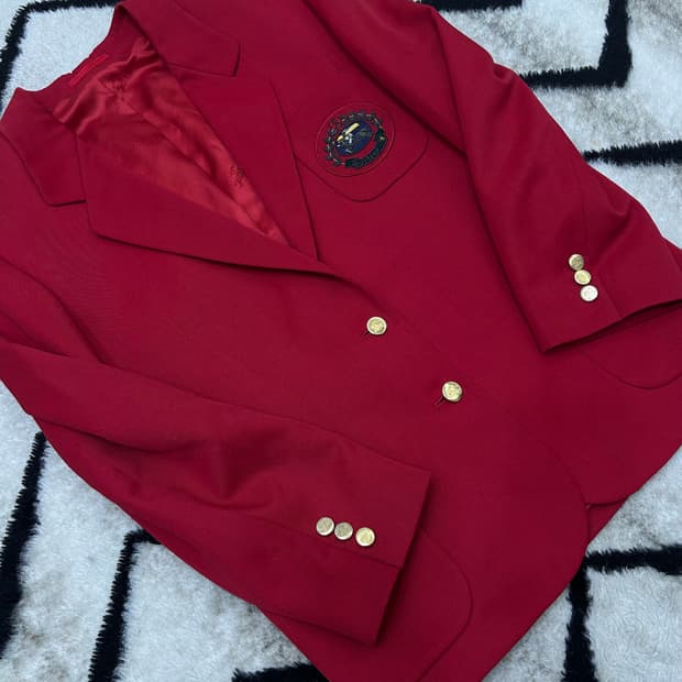 [66]버버리 크레스트 로고 금장 블레이저/레드