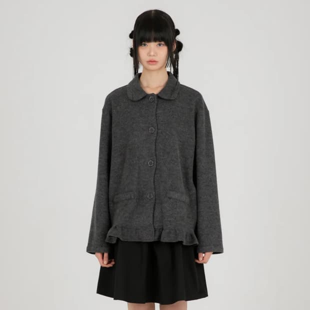 나이엔 라운드 플라켓 가디건 자켓 (차콜)