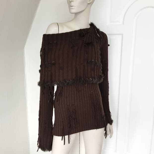 Morgan Fur-Trimmed Off-Shoulder Sweater