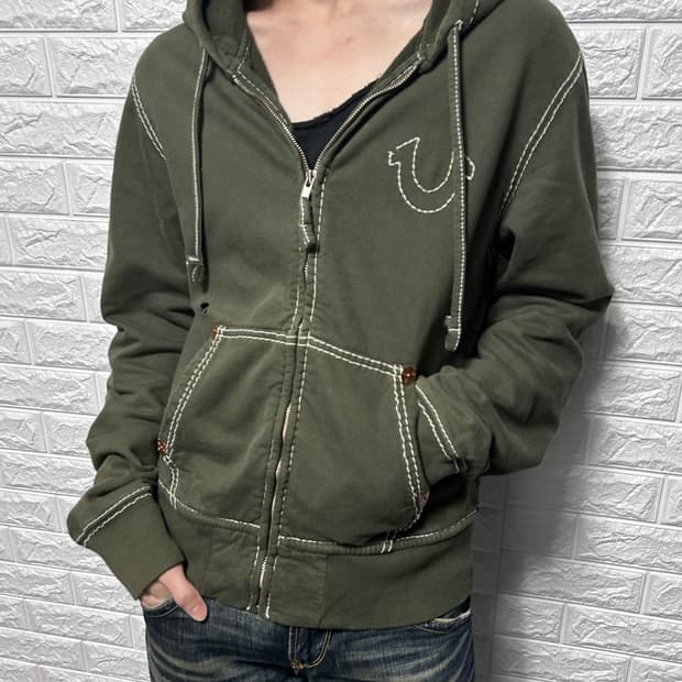 트루릴리젼 레이저 디스트레스드 후디 집업