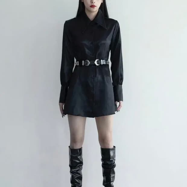 보헤미안서울 새틴 셔츠원피스 S