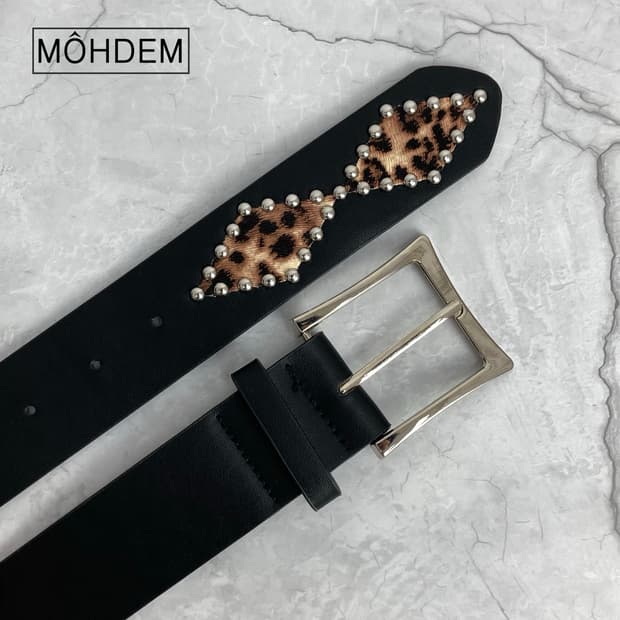 [Unisex] 다이아 찡 레오파드 스터드 벨트
