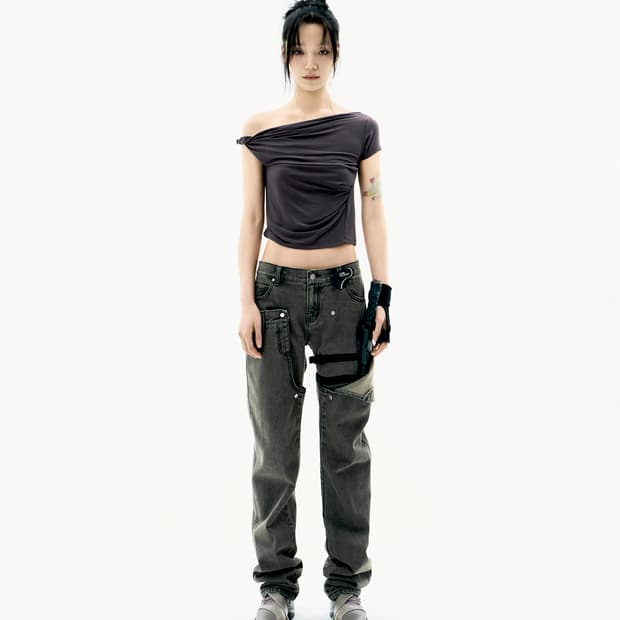 Detachable Button Denim Pants / Khaki