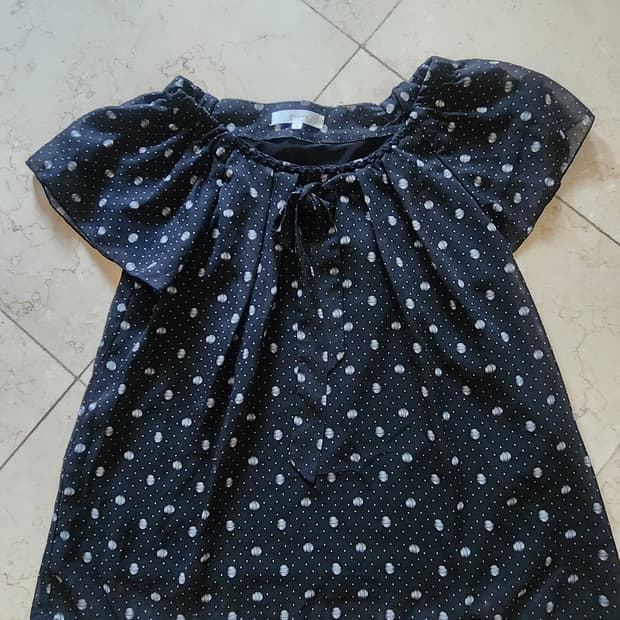 빈티지 도트 반팔 블라우스