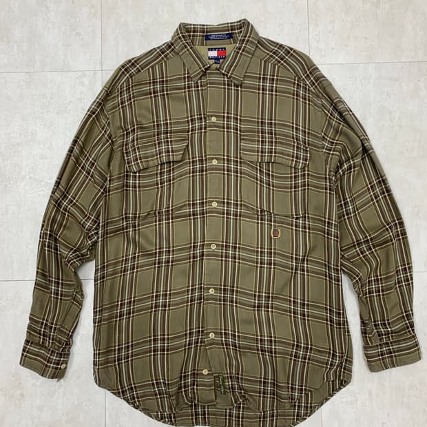 타미힐피거 체크브라운 셔츠