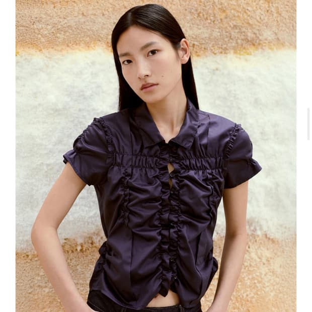 WRINKLE HALF SLEEVE SHIRT_NAVY