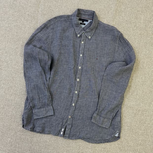 XXL 타미힐피거 린넨 잔체크 셔츠 0327D