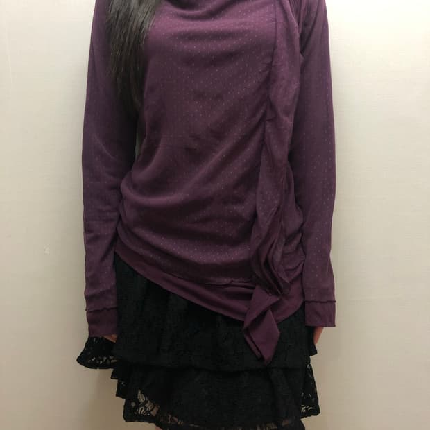 빈티지 퍼플 도트 프릴 탑