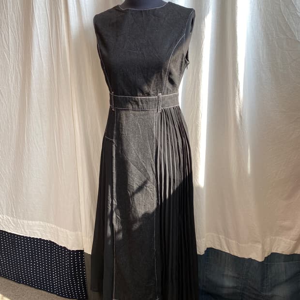 데님 플리츠 롱원피스(M)