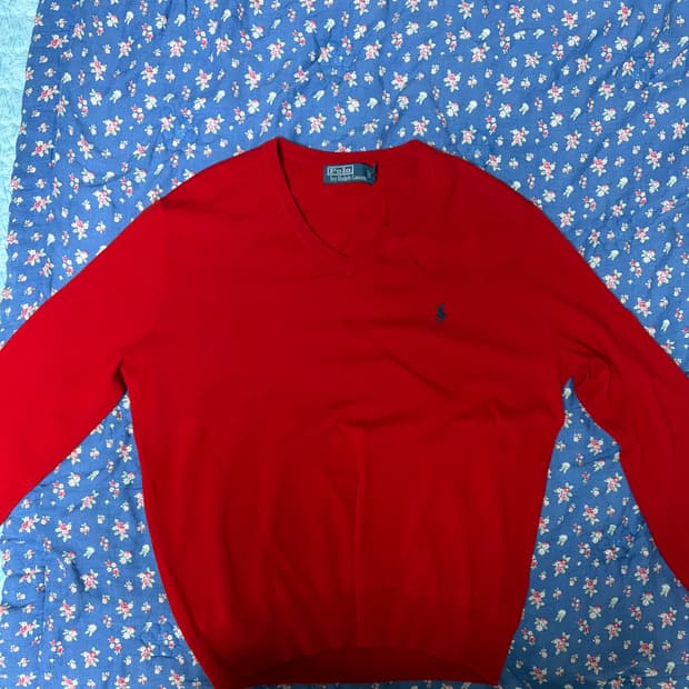 폴로 브이넥 니트 레드 