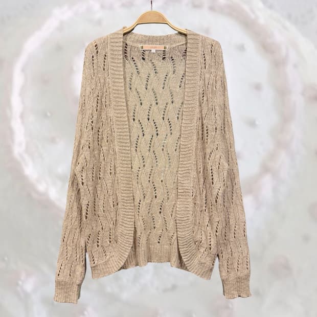 일본 빈티지 모리걸 베이지 크로셰 그물 롱슬리브 오픈 가디건