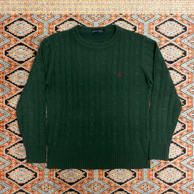 빈폴 딥그린 꽈배기 울혼방 니트 여성L