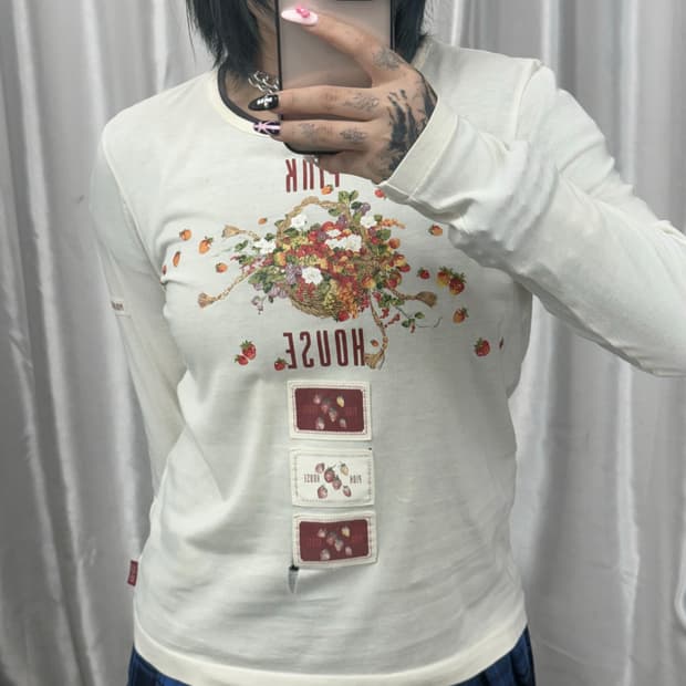 Pink house fruits printing long sleeve