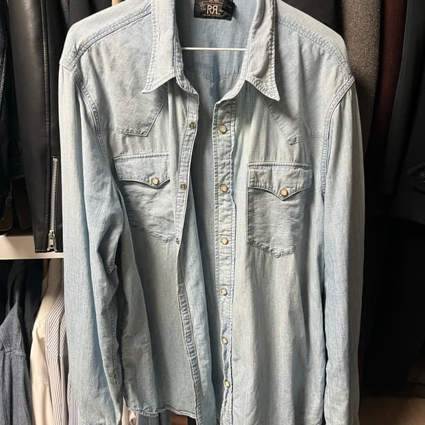 rrl 슬림핏 웨스턴 샴브레이 셔츠 2xl