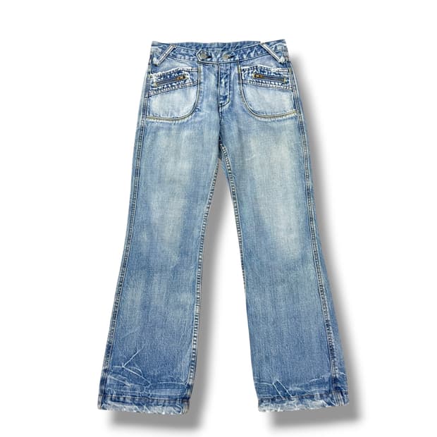 JPN 카고 지퍼디테일 워싱 데님 부츠컷팬츠