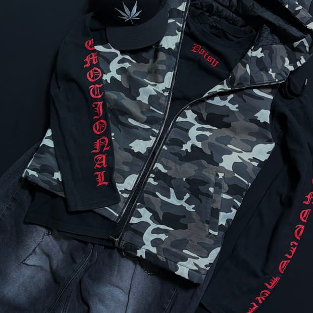 4set)카모 퀼팅 조끼/레터링 롱슬/스냅백 모자/흑청 세트