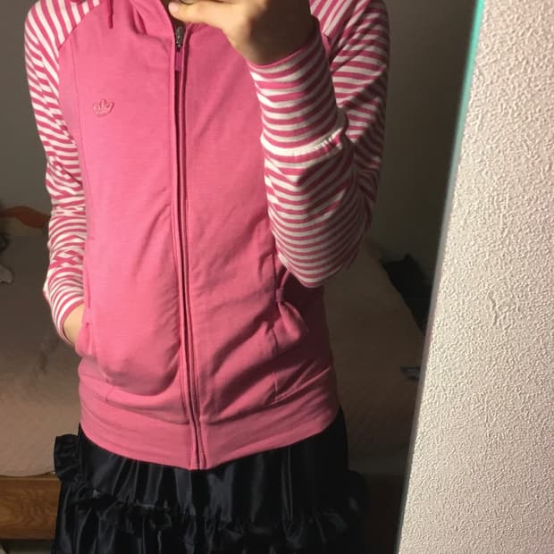 아디다스 스트라이프 핑크 리본 후드집업