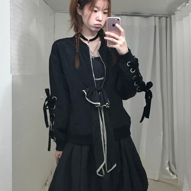 빈티지 블랙 리본 데일리 러블리 펑크 코디 세트
